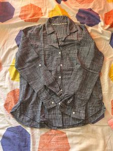 Women’s Grey Plaid Button-Up Shirt