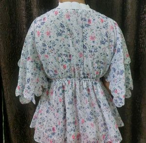 Floral Print Ruffled Sleeve Dress