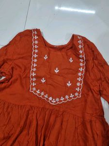 Orange Kurta with White Embroidery