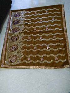 Brown & Gold Embellished Saree
