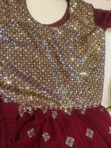 Embellished Maroon long kurta pant set(nyra cut)