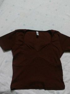 Brown Sweetheart Neck Top