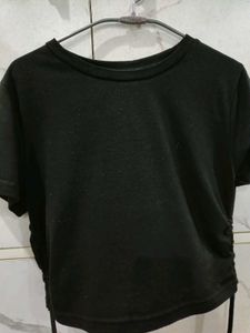 Black Ruched Drawstring T-Shirt