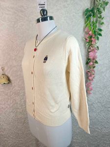 Cream Teddy Bear Embroidered Cardigan