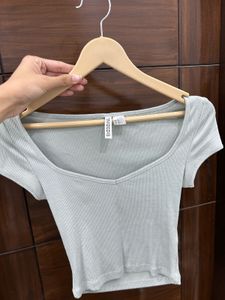 Ribbed V-Neck Crop Top