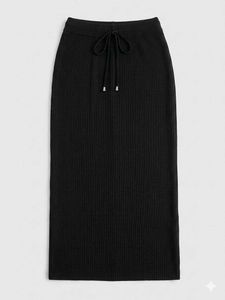 Ribbed Knit Maxi Skirt with Drawstring