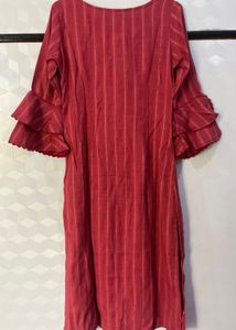 Raddish Striped Embroidered Kurta with Bell Sleeve