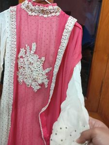 Elegant Peach and White Ethnic Outfit