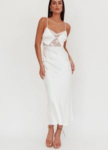 Elegant White Lace Detail Slip Dress