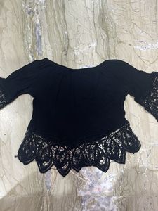 Black Lace Trim Bell Sleeve Top