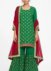 Green Embroidered Kurta Set with Sharara Pants