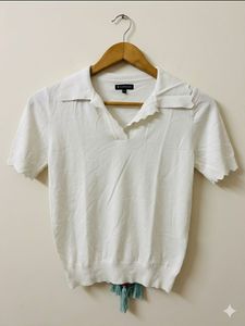Women's White Scalloped Polo T-Shirt