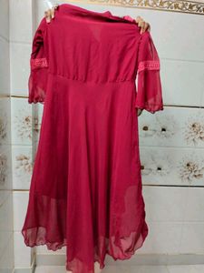 Maroon Embroidered long frock kurta Kurt