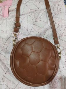 Round Brown Quilted sling Bag