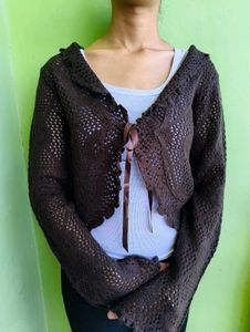 Chic Brown Crocheted Cardigan
