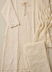Elegant White Chikankari Kurta Set