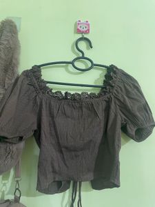 Smocked Lace Trim Puff Sleeve Top