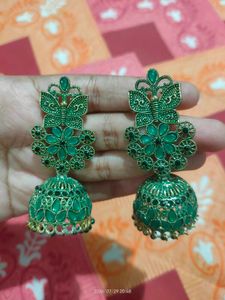 Green Jhumka Earrings Combo Unused