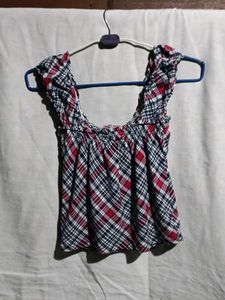 Plaid Lace-Up Top