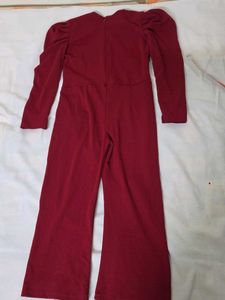 Maroon Puff Sleeve Jumpsuit for Girls