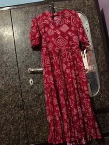 Maroon Bandhani Print Maxi Dress