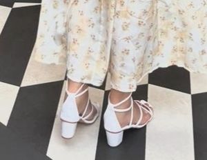 Strappy Knee-High White Sandals