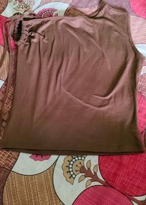 Brown One-Shoulder Ruched Top