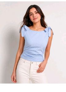 Littlebox Boat Neckline Striped Bowknot Ruched Tan