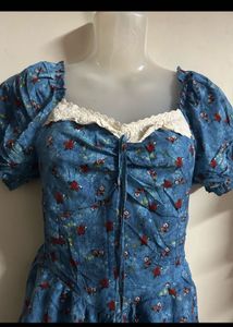 Blue Floral Ruffle Dress