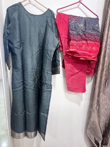 Embroidered Silk Kurta Set with Pants