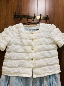 White Textured Button-Up Blouse