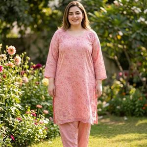 Elegant Pink Floral Kurta with Pants