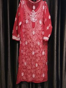 Red chicken kurta set
