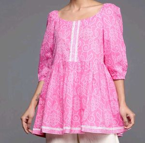 Pretty pink bandhani peplum short kurti 🩷🎀