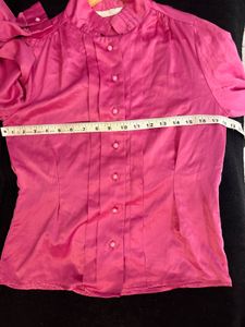 Elegant Pink Satin Button-Up Blouse
