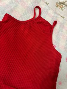 Red Ribbed Spaghetti Strap Tank Top