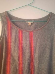 Chic Grey Sleeveless Dress with Vertical Stripe