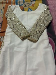 Sparkling White Sequined salwa set /free size