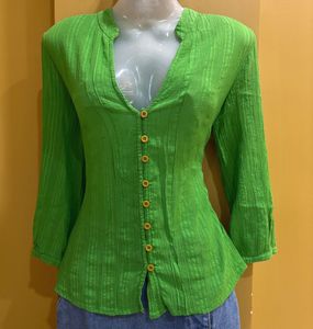 Bright Green Textured Button-Up Tunic