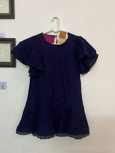 Girls Navy Blue Embroidered Gown