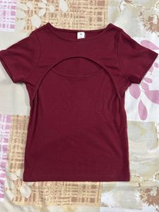Maroon Ribbed Cutout Top