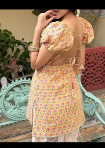 Yellow Floral Puff Sleeve Kurta