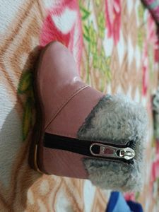 Pink Fur-Trimmed Ankle Boot