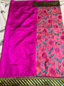 Vibrant Magenta Embroidered half saree model