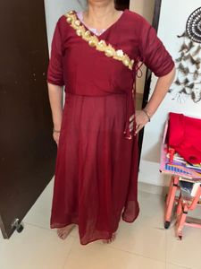 Maroon Embroidered Kurta without pant