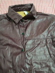 Solid PU Leather Look  CASUAL Jacket