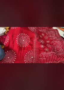 red gotapatti bandhani saree