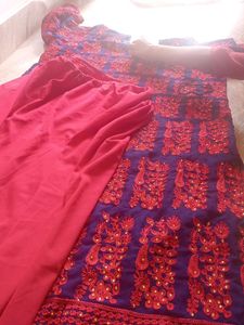 Red &amp; Navy Embroidered Kurti