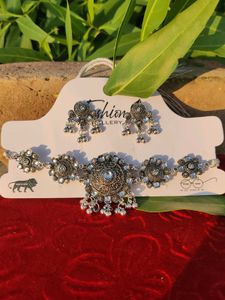 Oxidised Silver Necklace & Earring Set