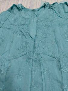 Pure lucknow Elegant Blue Embroidered Cotton Kurta